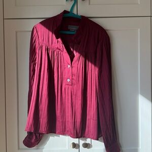 Anthropologie Plissé Burgundy Blouse Size Medium
